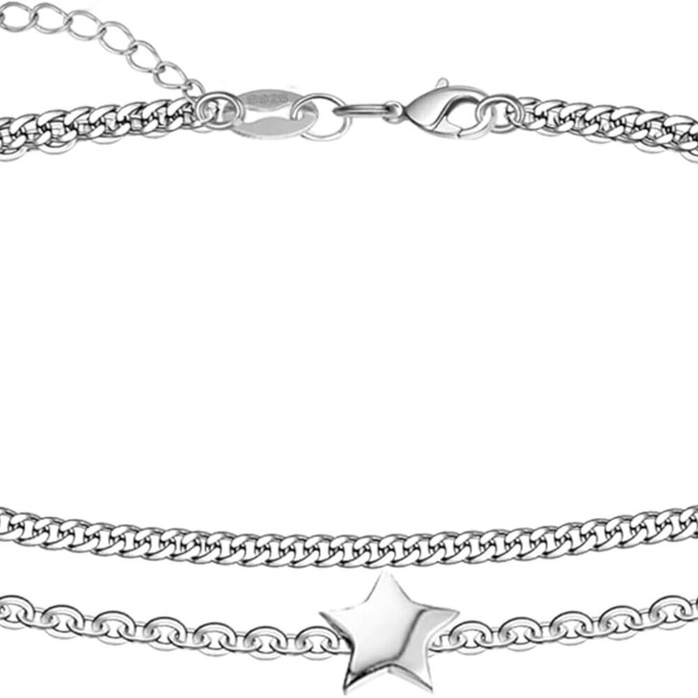 925 Sterling Silver Ankle Bracelet Multilayer Anklets for Women Satellite, Star,